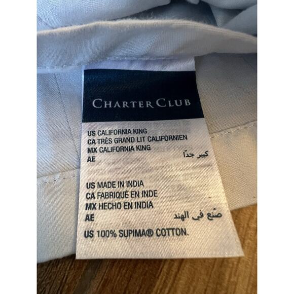 Charter Club Damask Cal King Flat Sheet 100% Supima Cotton Light Blue - Picture 1 of 12